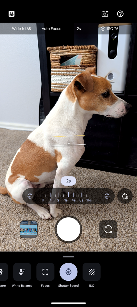 the Pixel Pro mode shutter speed set to two seconds
