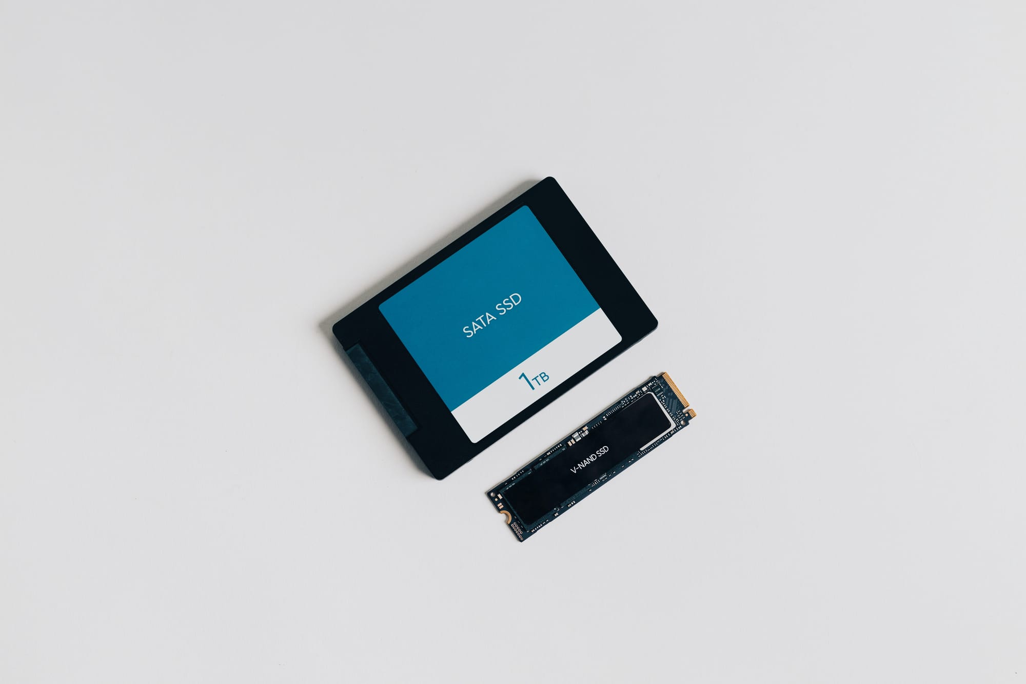 A solid-state drive (SSD), the cheap part that gives an old computer a big speed boost.