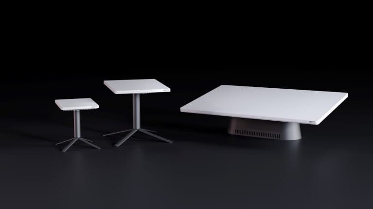 Amazon's three Leo dishes side by side: the small Nano, the mid-size Pro, and the large Ultra.