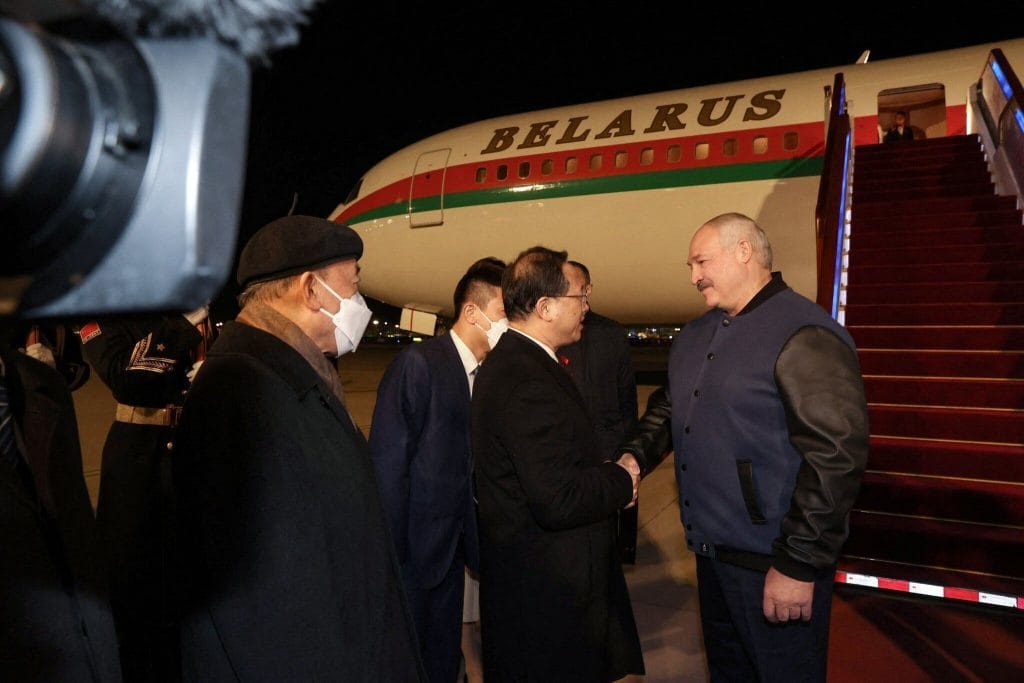 Lukashenko arriving in Beijing on Tuesday. Photo: Maxim Guchek/Belta
