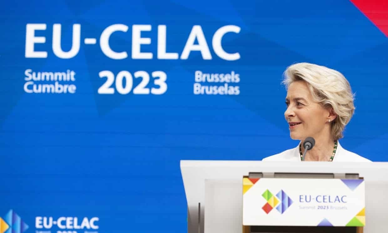 European Commission president Ursula von der Leyen speaks at the end of EU-Celac summit. Photo: Anadolu Agency/Getty Images