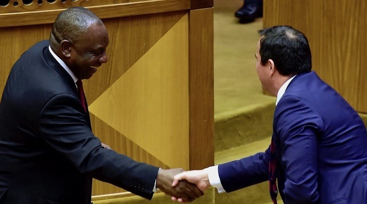 A file photo of South African President Cyril Ramaphosa and Democratic Alliance leader John Steenhuisen. Photo: GCIS