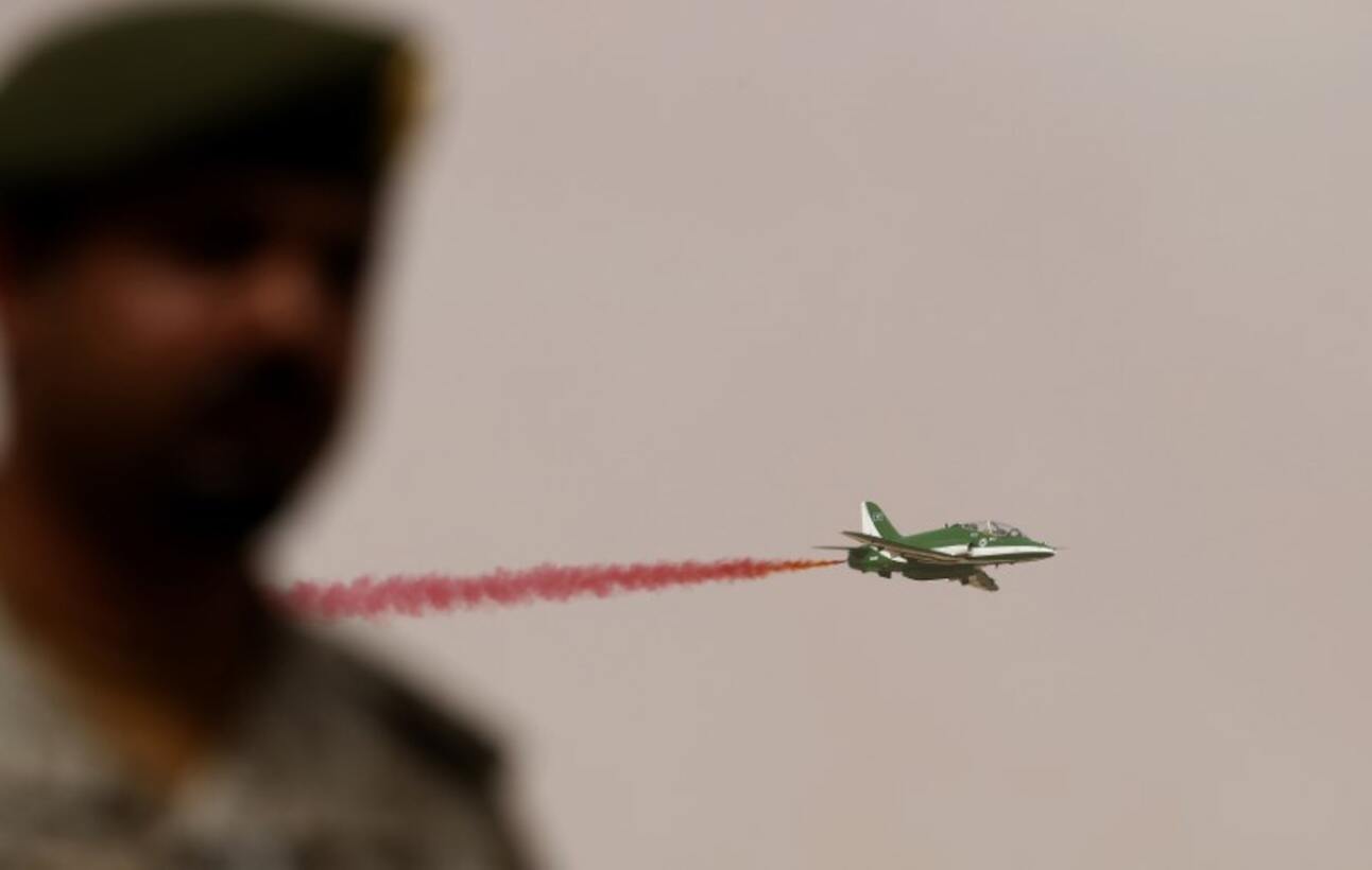 A Saudi military jet flies near the country’s border with Kuwait. Photo: Faisal Al Nasser/Reuters file photo