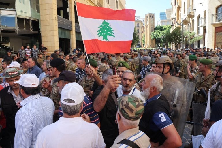 A protest near the parliament building in downtown Beirut.&nbsp;Photo: Mohamed&nbsp;Azakir/Reuters