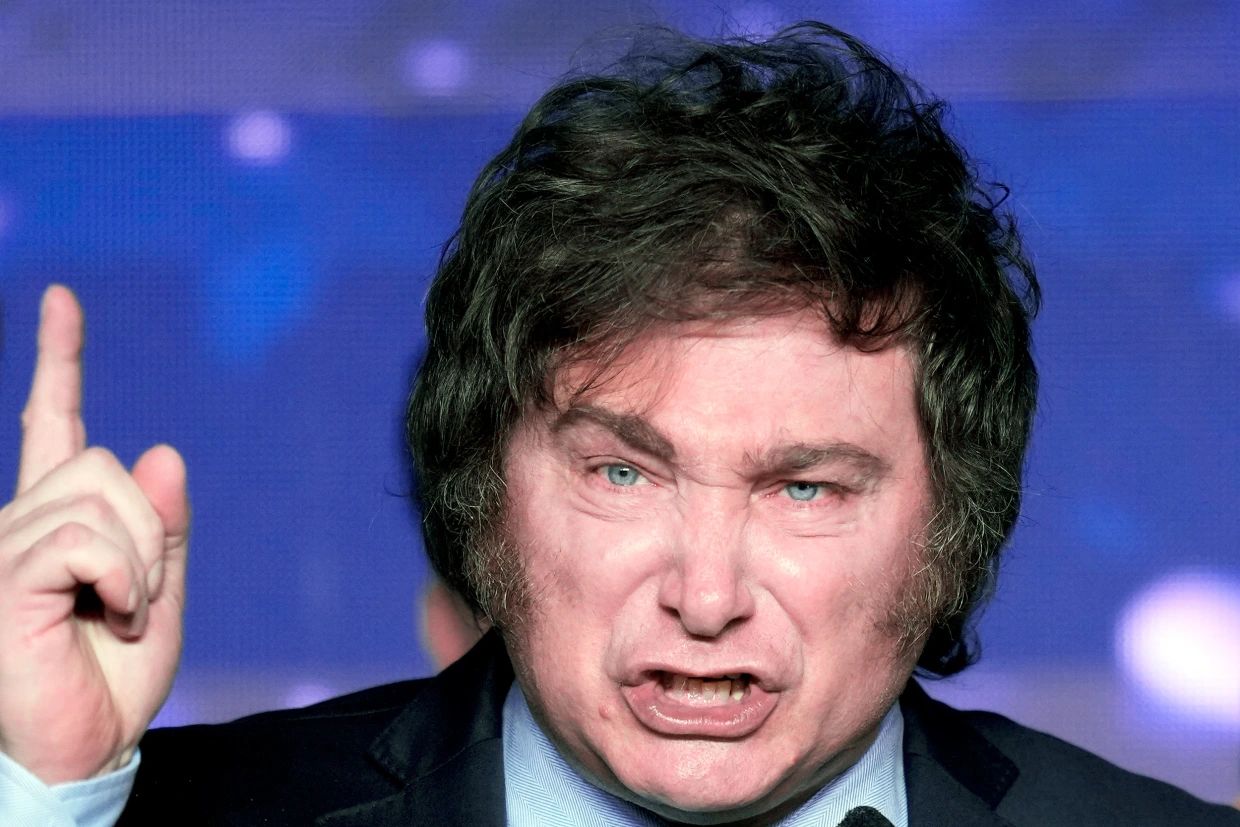 Javier Milei campaigning on Sunday in Buenos Aires, Argentina. Photo: Natacha Pisarenko / AP