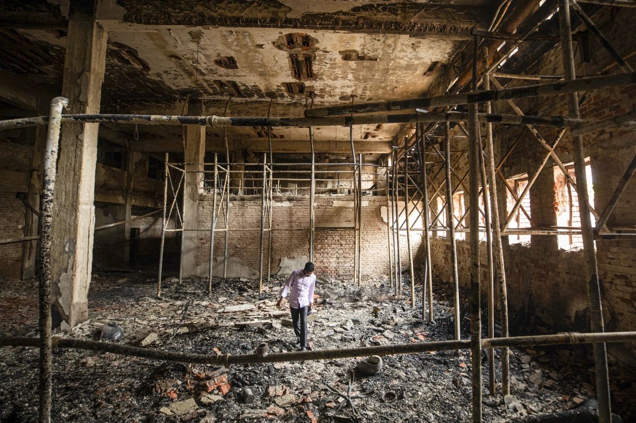 A Bangladesh TV studio in Dhaka was burnt during the protests. Photo: Rajib Dhar/AP