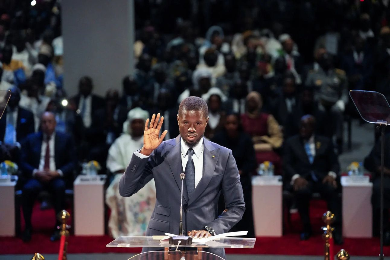 Bassirou Diomaye Faye during the presidential inauguration ceremony in early April. Photo: Abdou Karim Ndoye/Reuters via NY Times