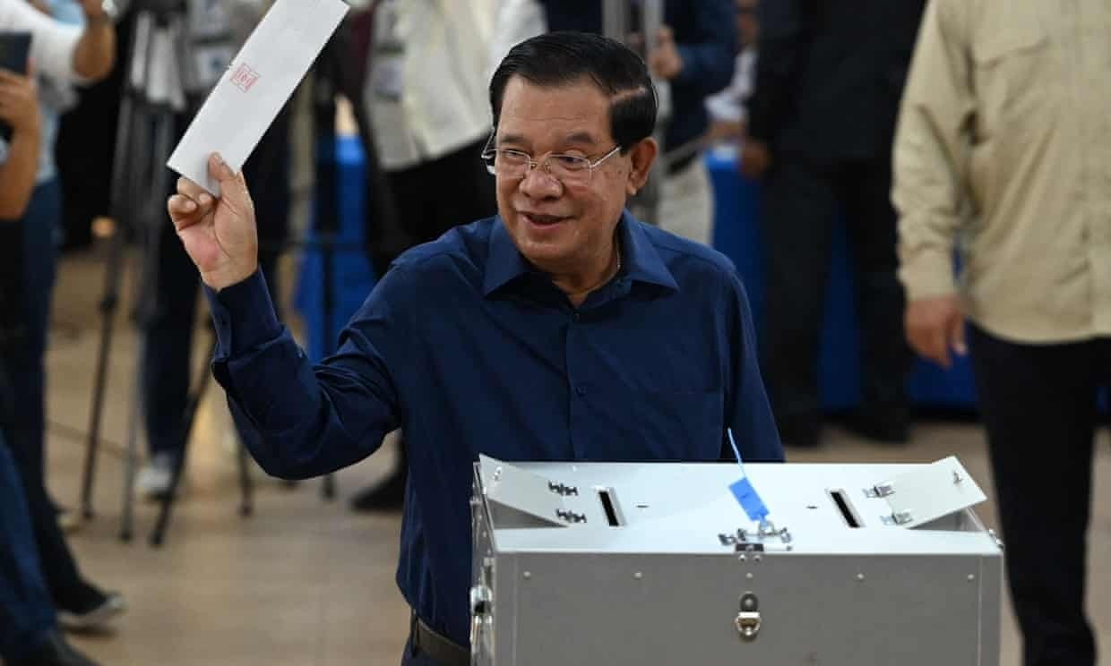 Cambodia's prime minister, Hun Sen, casts his vote on Sunday’s election. Photo: Tang Chhin Sothy/AFP/Getty