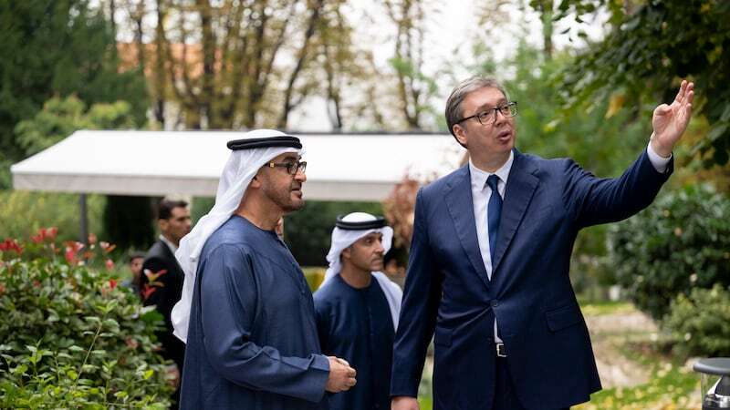 Sheikh Mohamed with Aleksandar Vucic in Serbia. Photo: Rashed Al Mansoori/UAE Presidential Court