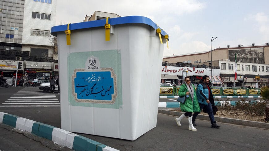 A giant ballot box seen during the first day of campaigning in Tehran. Photo: AFP
