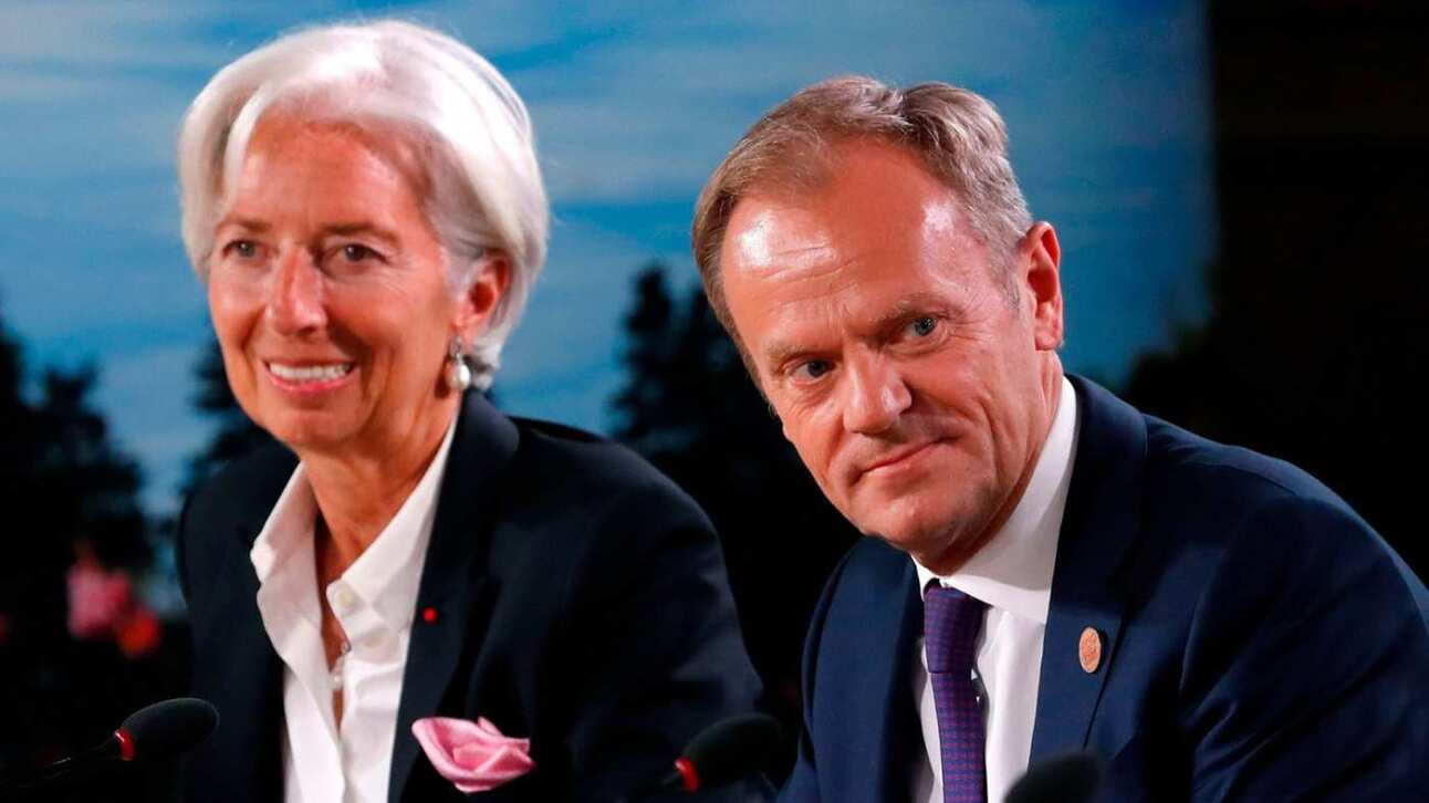 ECB president Christine Lagarde with Donald Tusk in 2018. Photo: Yves Herman/Reuters