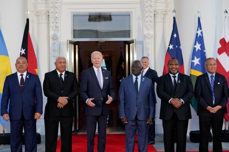 The US has been stepping up its engagement with the Pacific including hosting leaders at the White House. Photo: Susan Walsh/AP via Al Jazeera