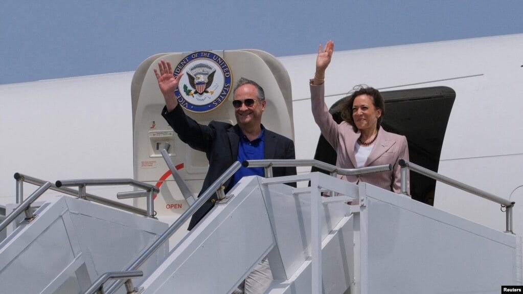 Kamala Harris&nbsp;and her husband&nbsp;Doug&nbsp;Emhoff, depart Accra, Ghana