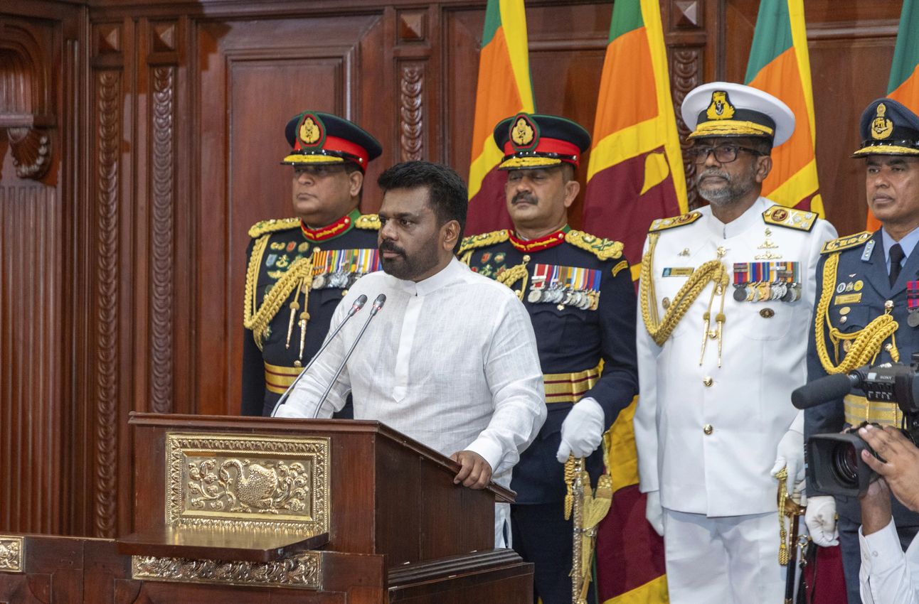 Anura Kumara Dissanayake after he was sworn in as Sri Lanka’s new president on Monday. Photo: Sri Lankan President’s Office via AP