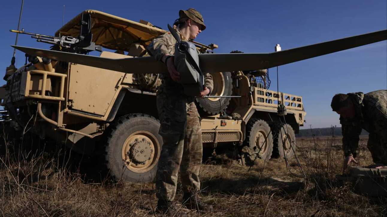 A drone being prepared during a Nato military exercise in Poland in February. Photo: Sean Gallup/Getty Images