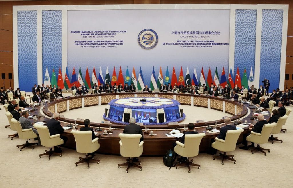 A&nbsp;Shanghai Cooperation Organization summit in Samarkand, Uzbekistan. Photo:&nbsp;Sergey&nbsp;Bobylev/Sputnik&nbsp;via Reuters