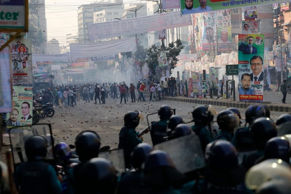 Police clashed with supporters of the Bangladesh Nationalist Party in Dhaka on Thursday.&nbsp;Photo: Rehman Asad/AFP/Getty Images