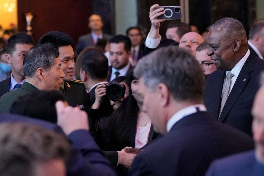Chinese Defense Minister Li Shangfu and US Defense Secretary Lloyd Austin in Singapore last week. Photo: Vincent Thian/Associated Press