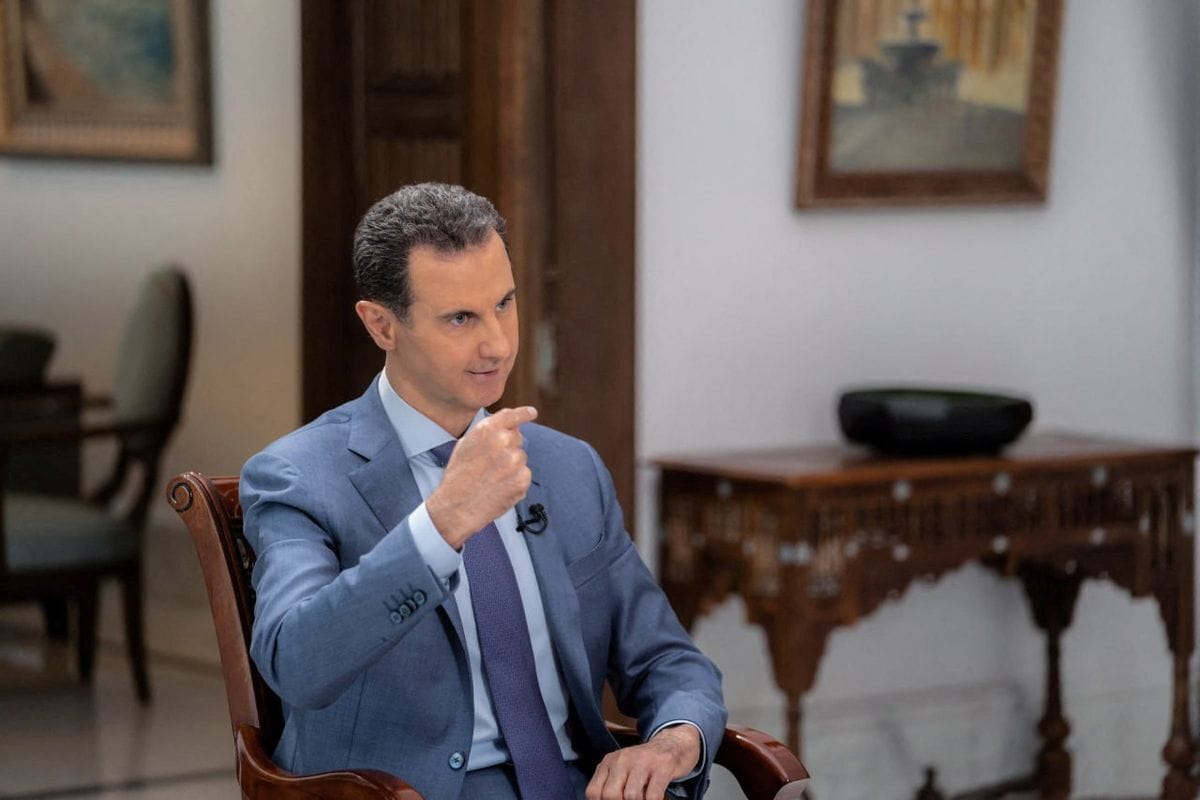 Assad speaks during an interview with Sky News Arabia in Damascus. Photo: Syrian Presidency via Reuters