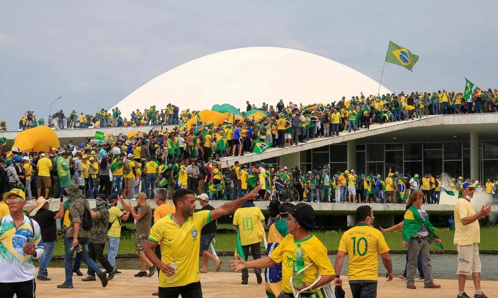 Supporters of Brazilian former President Jair Bolsonaro invade the National Congress in Brasília on 8 January. Photo: Sérgio Lima/AFP/Getty Images
