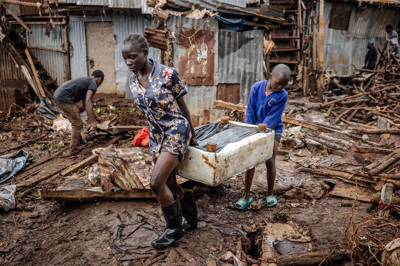 Flooding destroyed a house at the Mathare shantytown in Nairobi, Kenya. Photo: Luis Tato/AFP