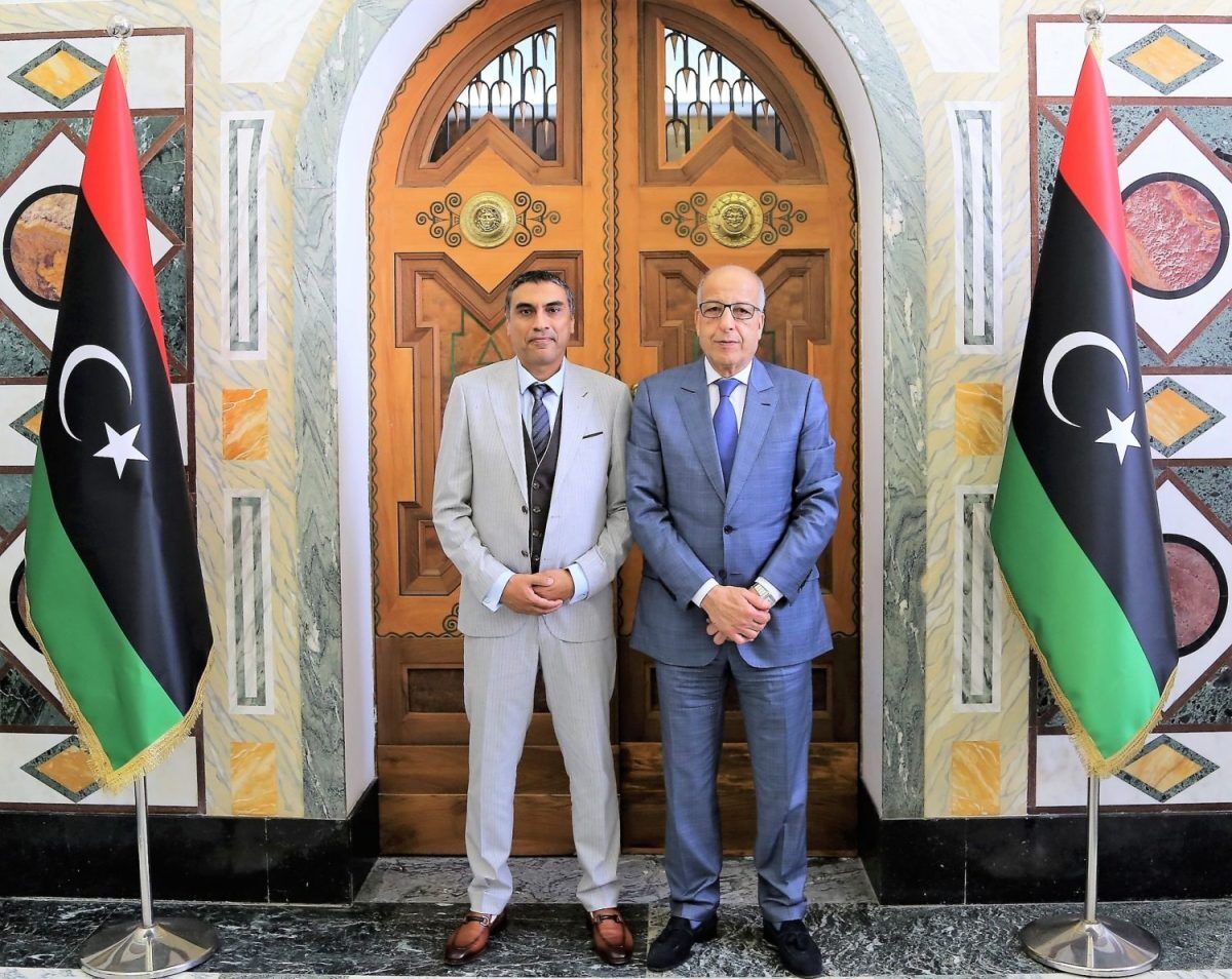 The Governor of the CBL, Saddek El-Kaber (right), and Deputy Governor, Merai Muftah Raheel Al-Barasi announced that the two branches of the CBL have now been reunified. Photo: CBL