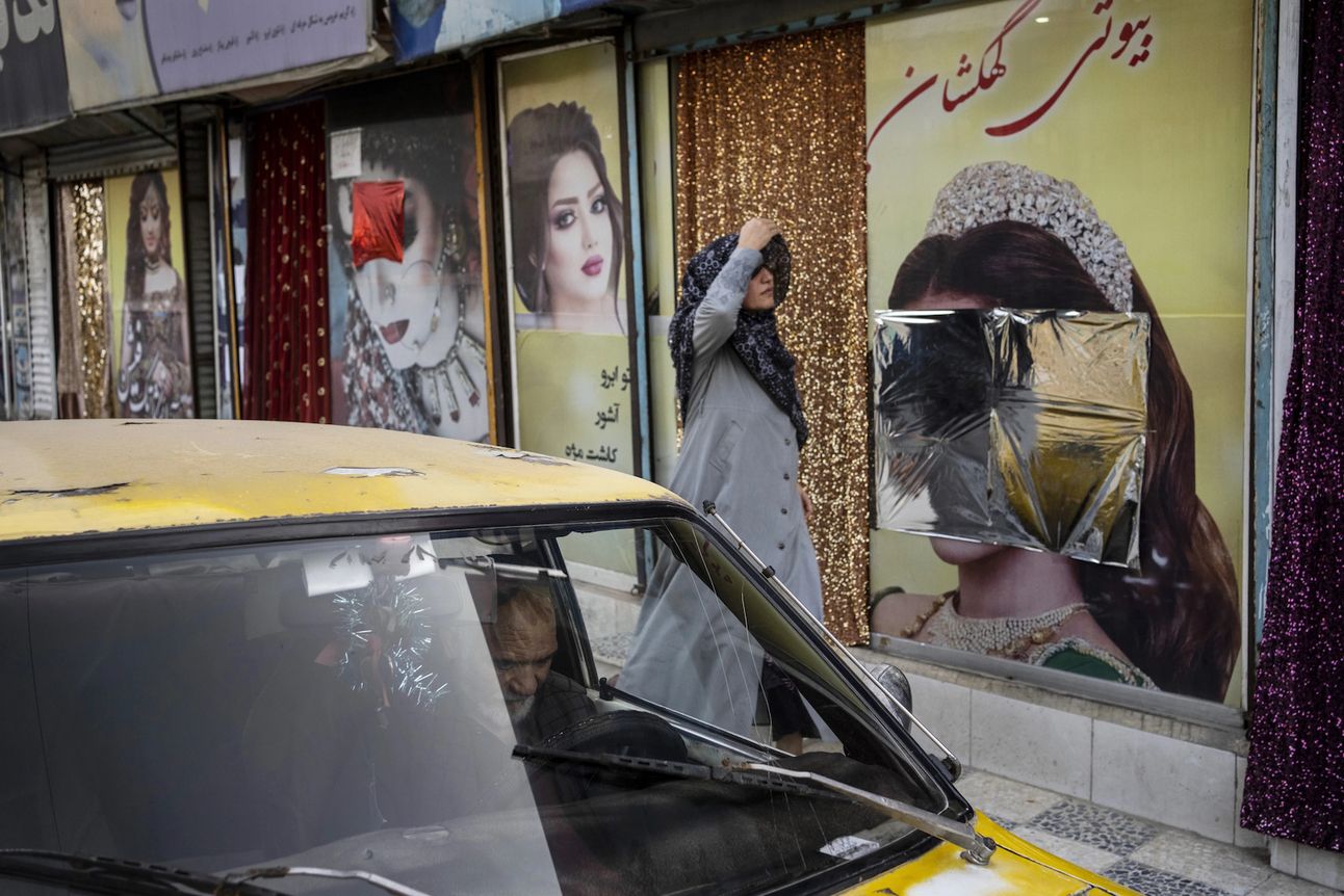 A defaced beauty salon in Kabul. The Taliban is now forcing all such salons to close. Photo: AP