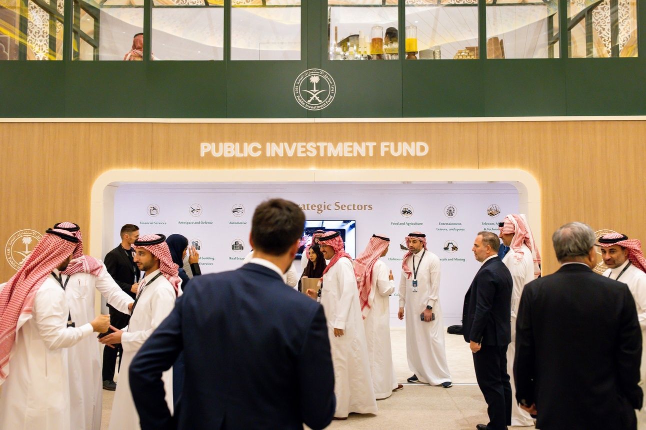 PIF’s booth at a 2022 investment conference in Riyadh. Photo: Tasneem Alsultan/Bloomberg