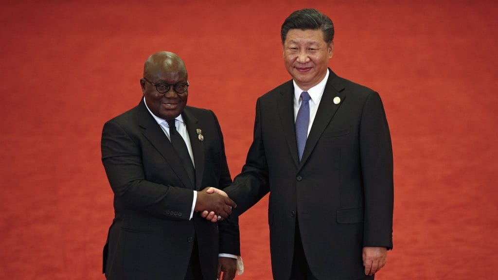 Ghana’s President Nana Akufo-Addo with Chinese President Xi Jinping in 2018. Photo: Andy Wong/Getty Images