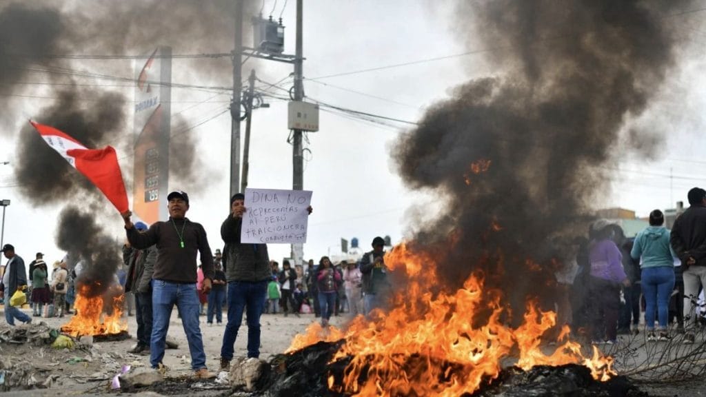 A protest in Peru. Photo via MercoPress