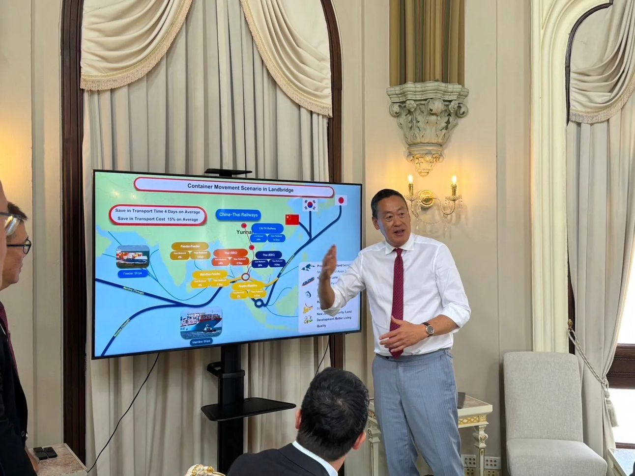 Thai Prime Minister Srettha Thavisin presents the Landbridge infrastructure project. Photo via Time