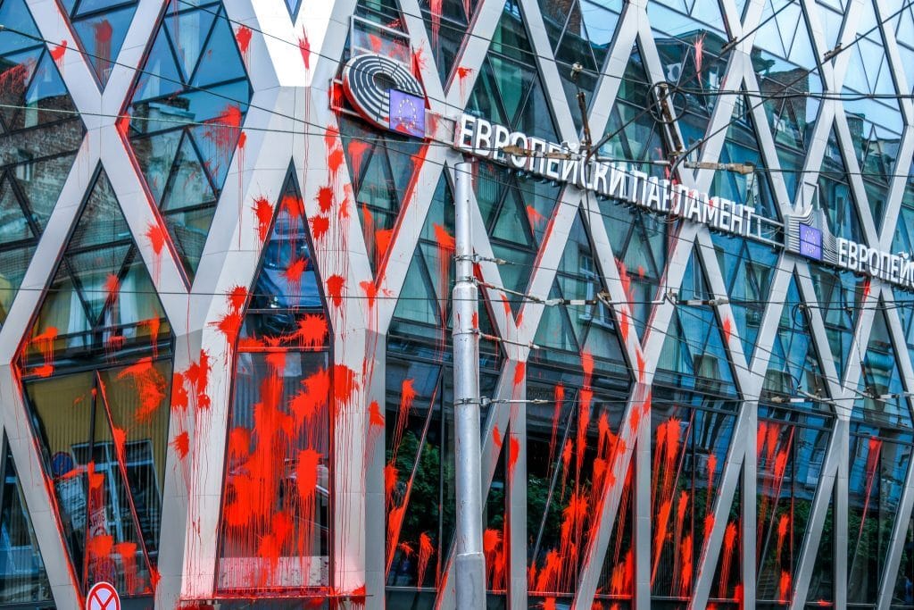 Pro-Russian parties vandalized the House of Europe in Sofia. Photo: Ivan Shishiev
