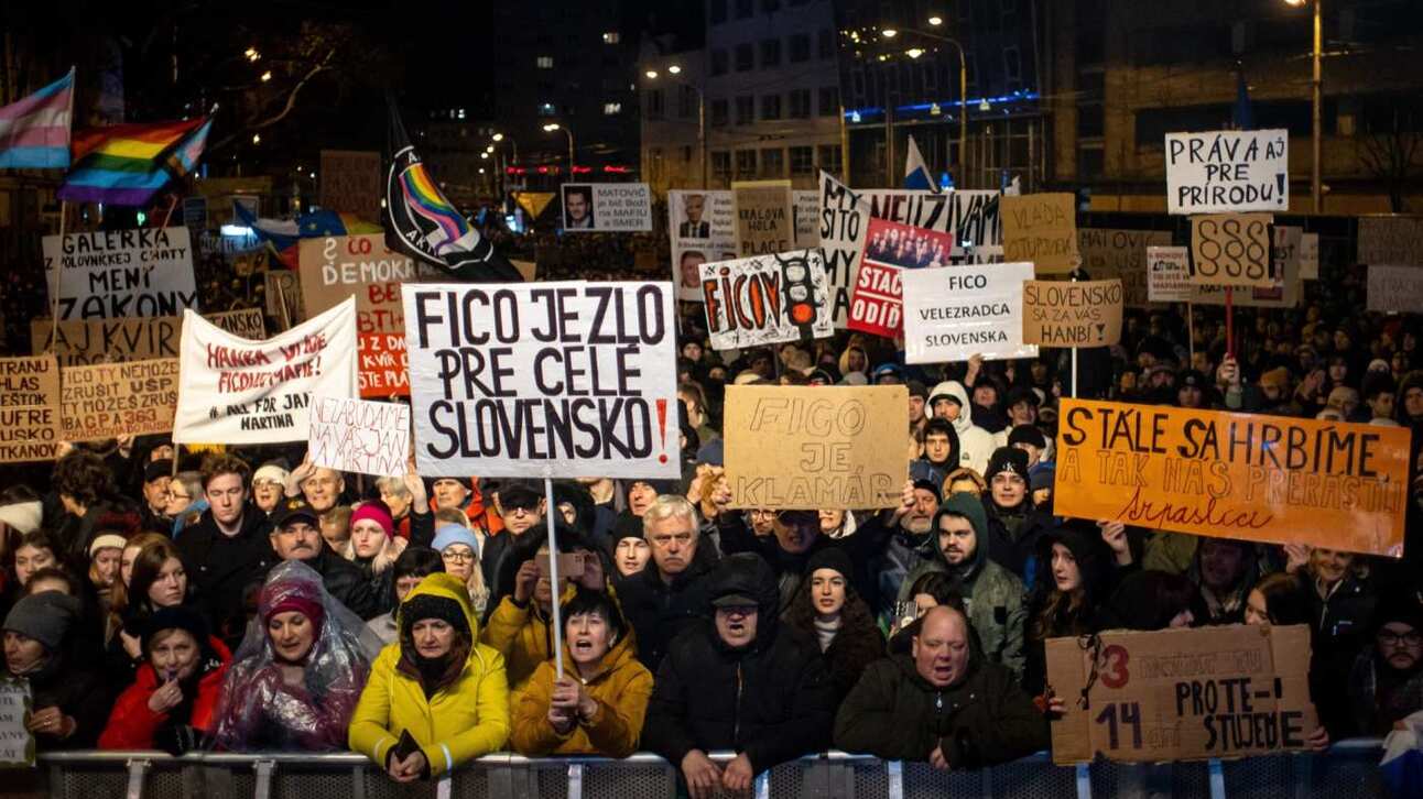 A demonstration in Bratislava against the governmentâs plans to amend the penal code and eliminate a national prosecutorsâ office. Photo: Martin Divisek/EPA-EFE/Shutterstock