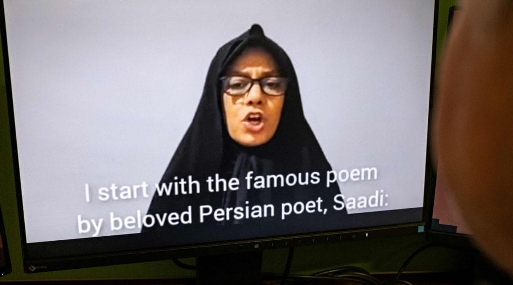 Farideh Moradkhani, the niece of Iran’s Supreme Leader Ayatollah Ali Khamenei, speaking in a video posted on YouTube. Photo: Agence France-Presse/Getty Images