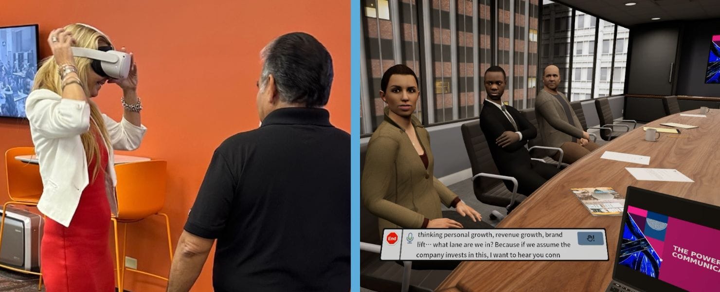 Two images of virtual reality, one photo and one screenshot side by side