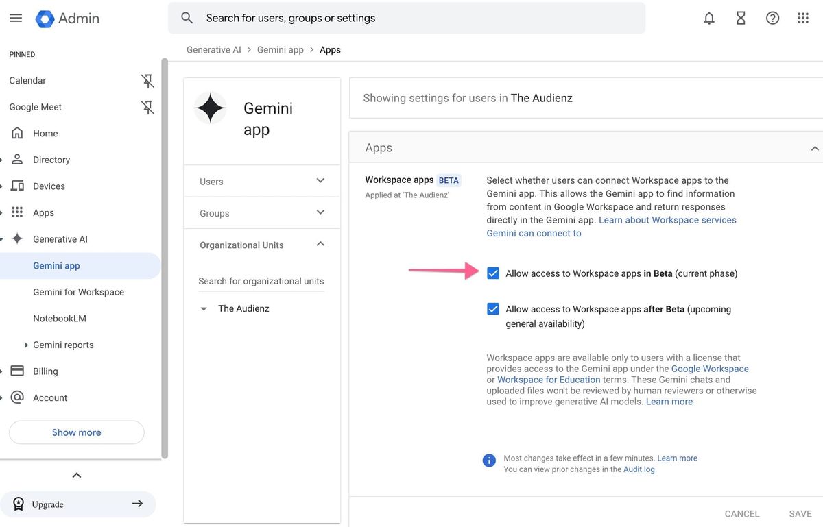 Google workspace apps to Gemini (google drive) fixed.