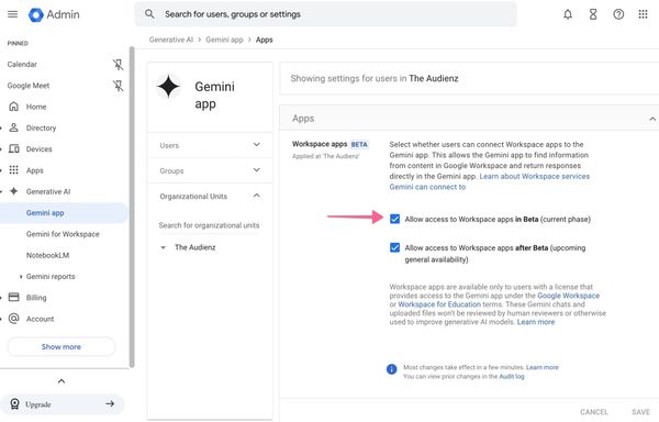Google workspace apps to Gemini (google drive) fixed.