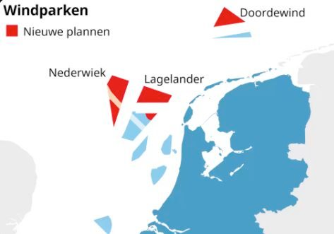 Kaartje met de locatie van het Nederwiekwindpark