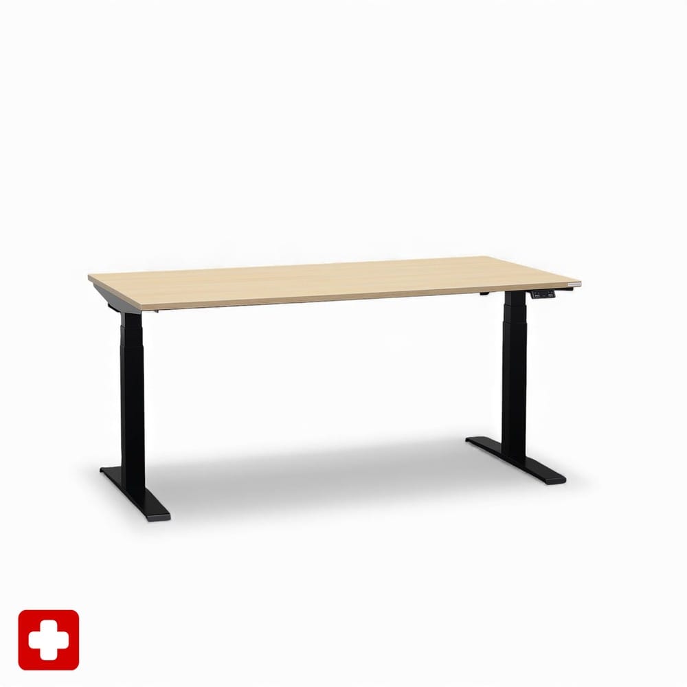 GO Swiss Schreibtisch mit Eichendekor und schwarzem T-Gestell