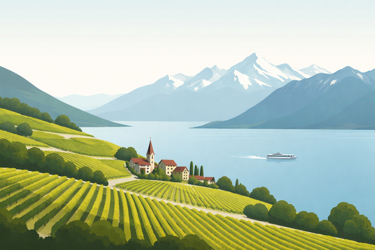 Dorf Felder Berge