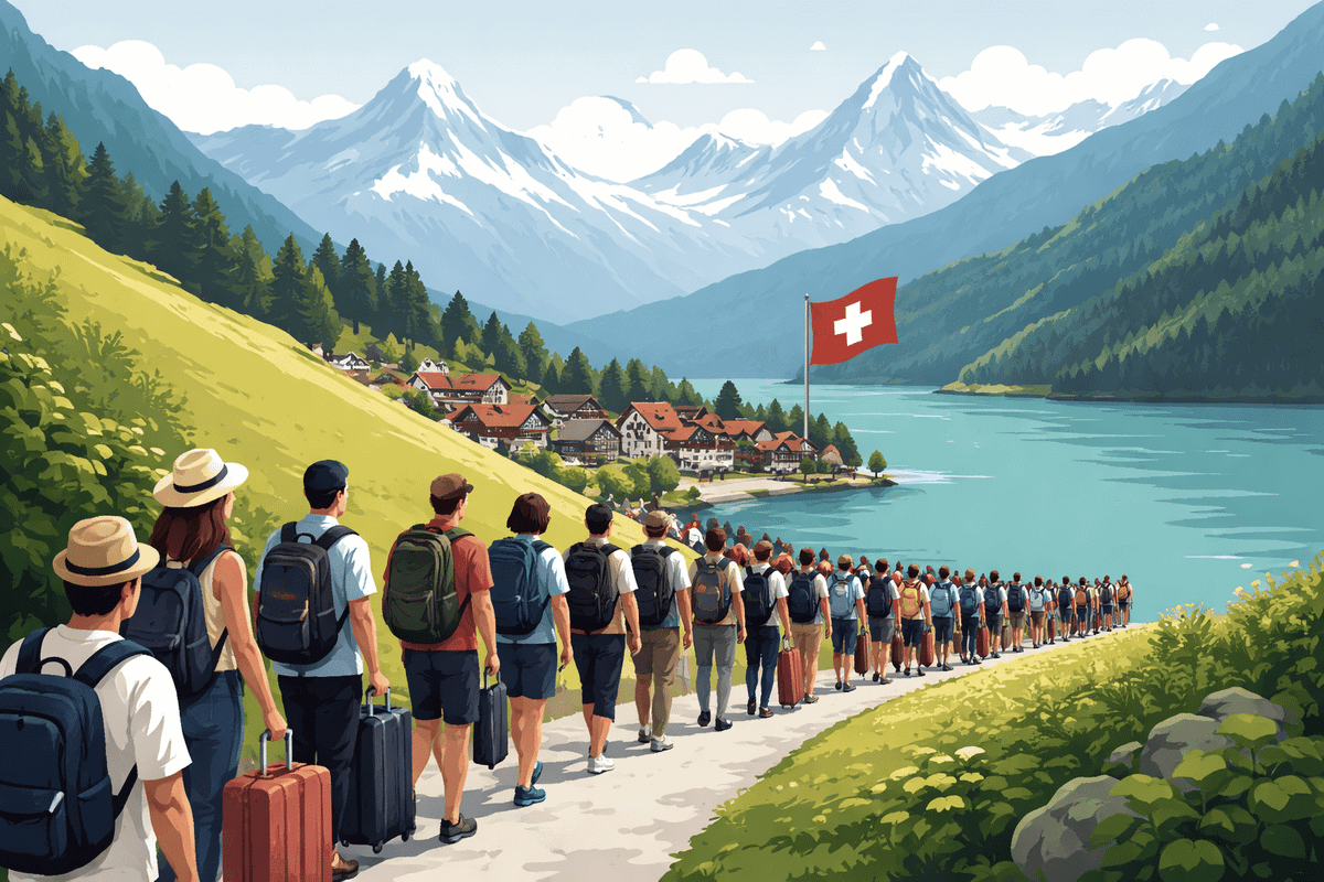 Touristen wandern in der Schweiz.