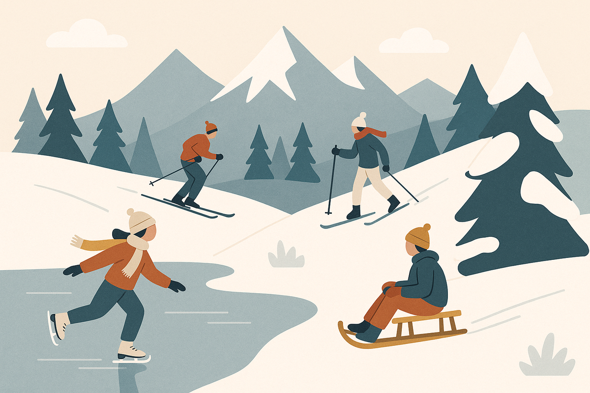 Menschen genießen Winteraktivitäten im Schnee