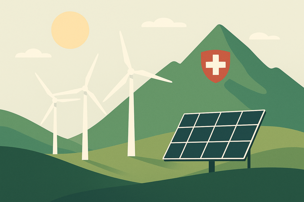 Windräder und Solarpanel in der Schweiz