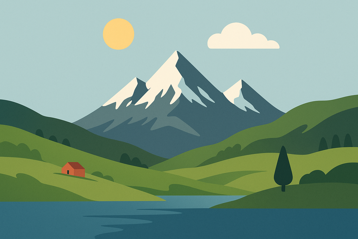 Berglandschaft mit See und Sonne