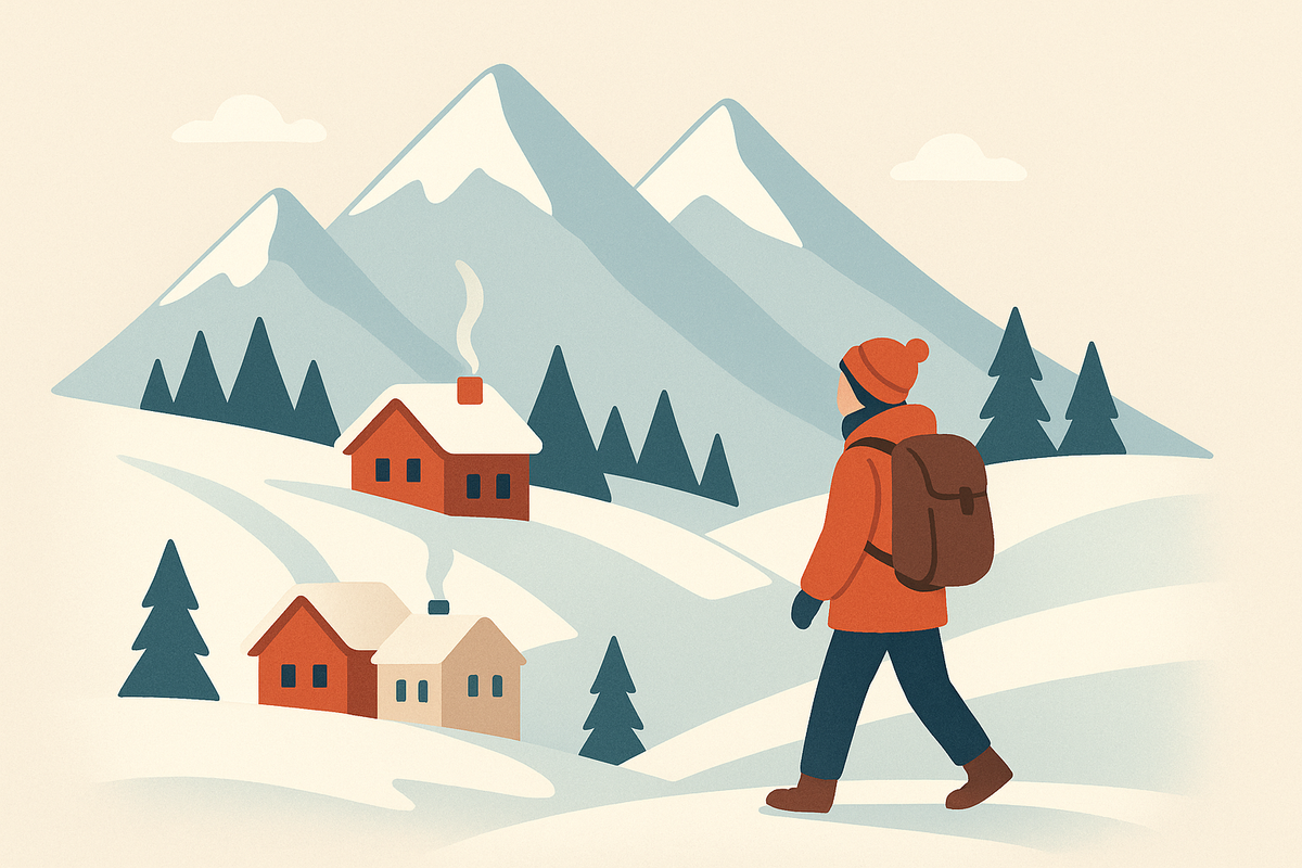 Wanderer in verschneiter Berglandschaft