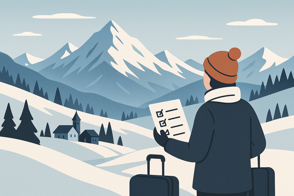 Reisender in winterlicher Berglandschaft