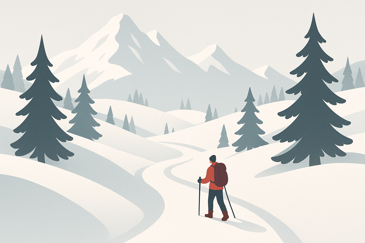 Wanderer in verschneiter Berglandschaft
