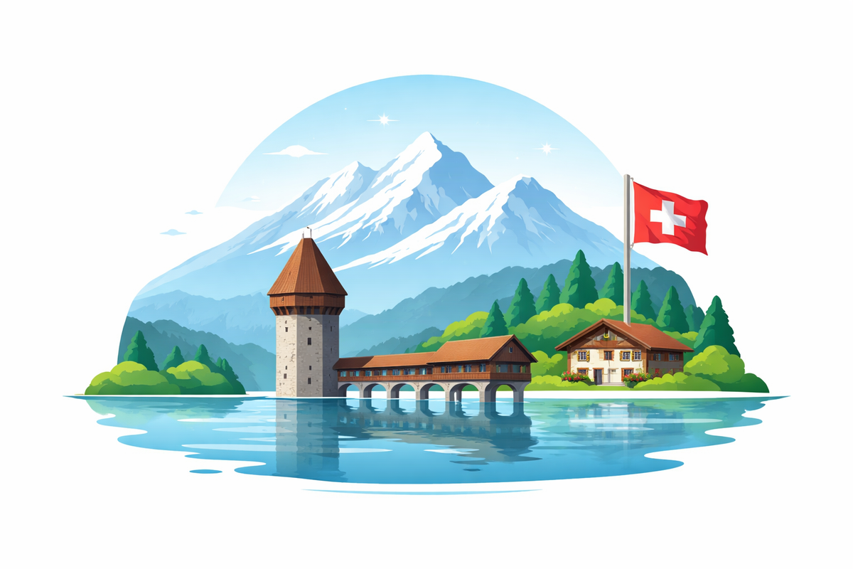 Schweizer Landschaft mit Wasser und Bergen