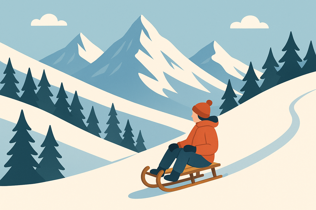 Schlittenfahrer in verschneiter Berglandschaft