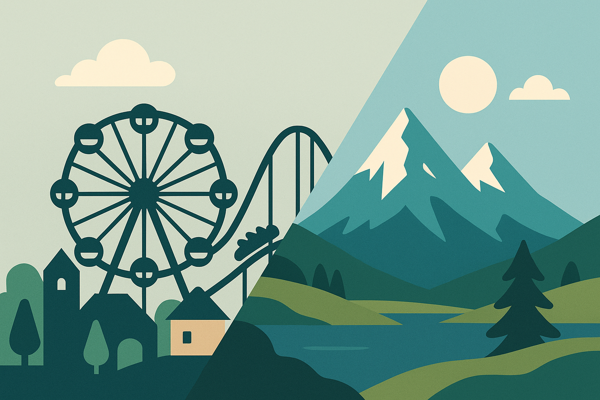 Riesenrad und Berge in der Natur